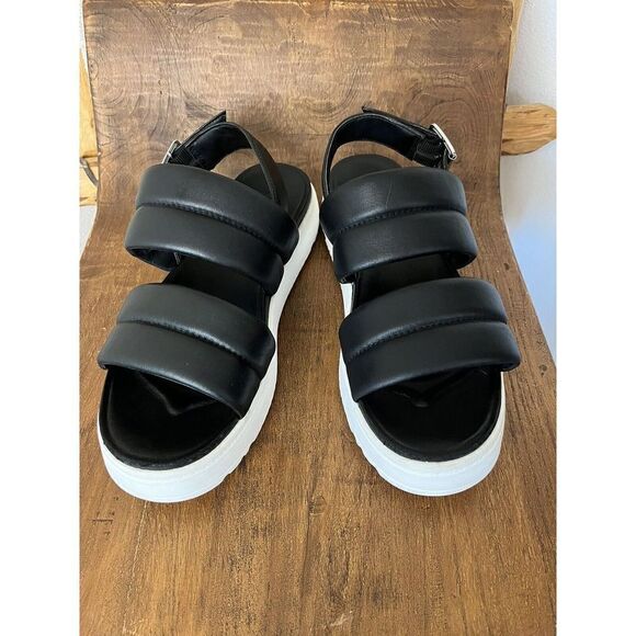 Ugg Zayne Sling Back Platform Sandal Black Leather Upper White Platform Lady 8.5 - Picture 4 of 12